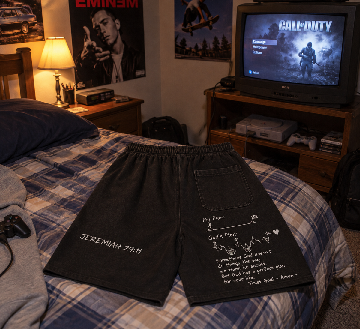 Snow Washed Raw Hem Shorts Jeremiah 29:11 Shorts