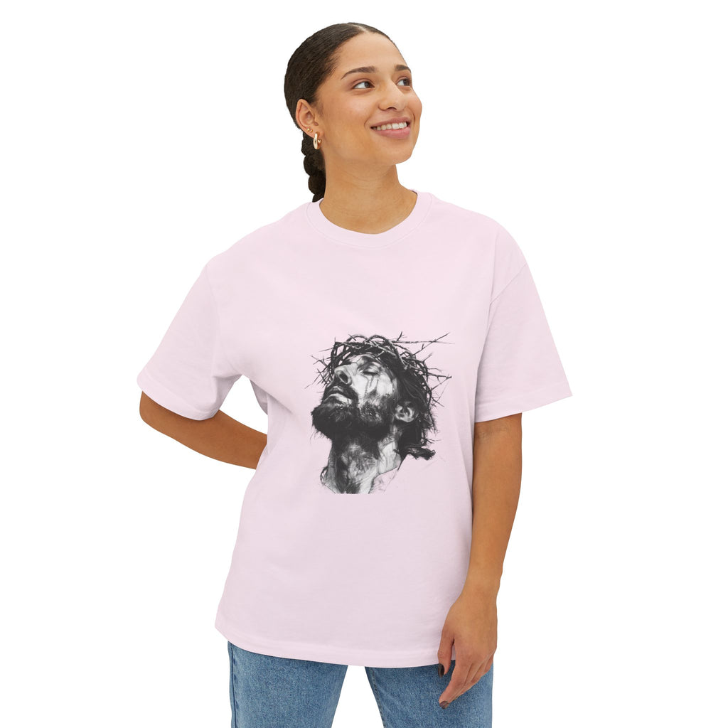 Jesus Loves You Oversized Tee — Jesus Crown of Thorns Graphic T-Shirt