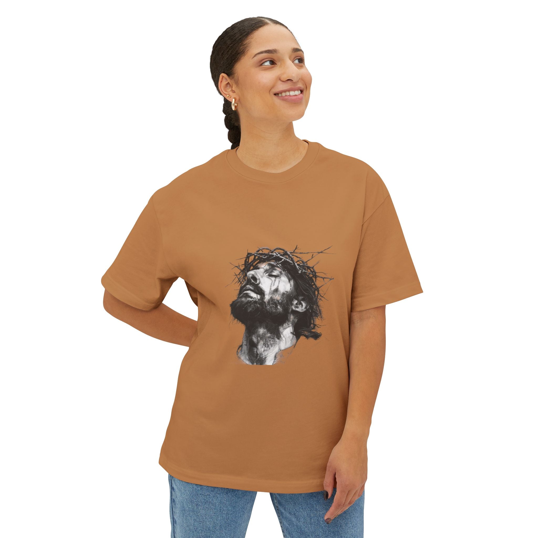 Jesus Loves You Oversized Tee — Jesus Crown of Thorns Graphic T-Shirt
