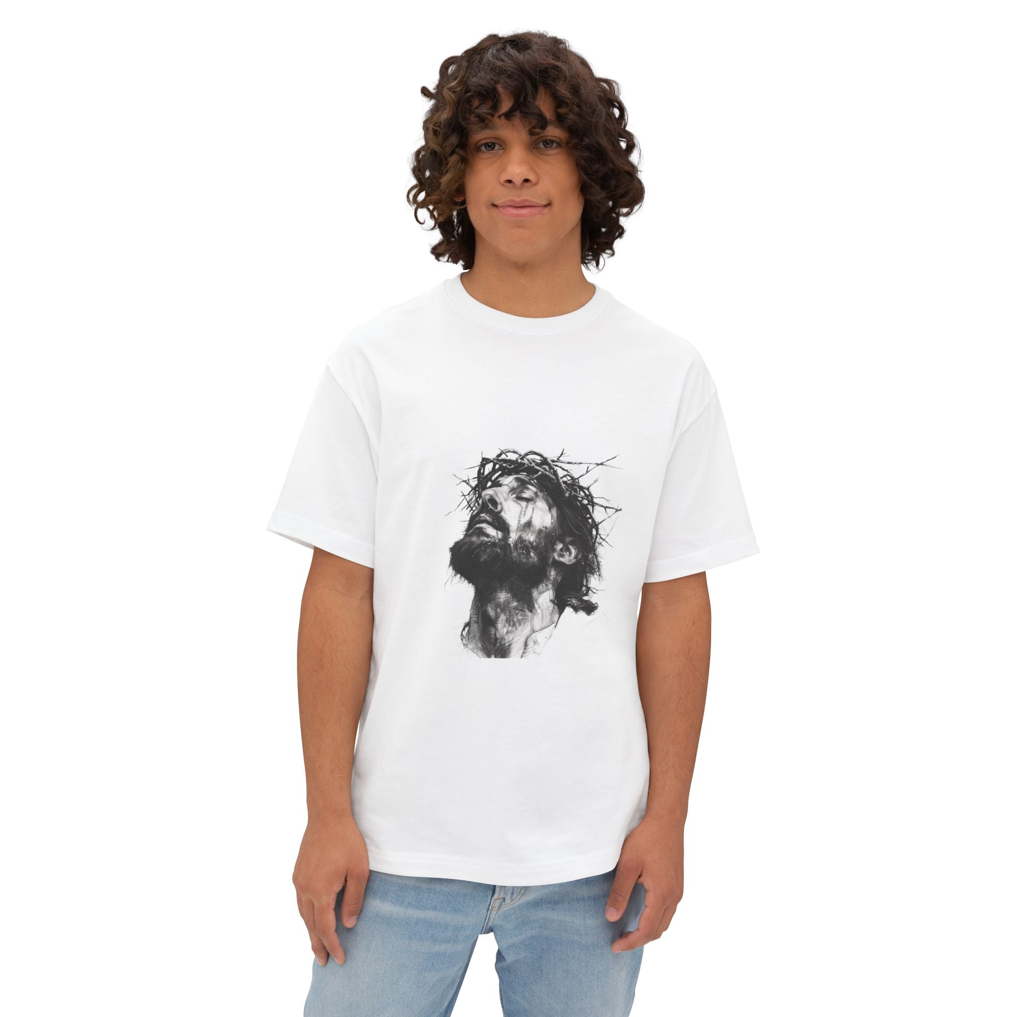 Jesus Loves You Oversized Tee — Jesus Crown of Thorns Graphic T-Shirt