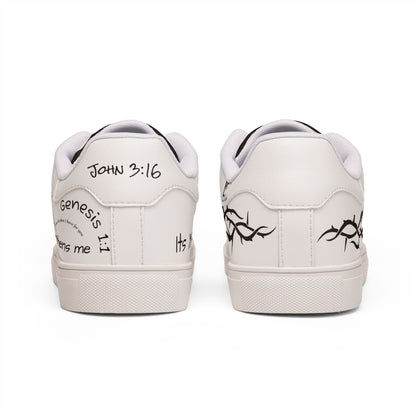 White Script Scripture Sneakers | Low-Top Leather Sneakers