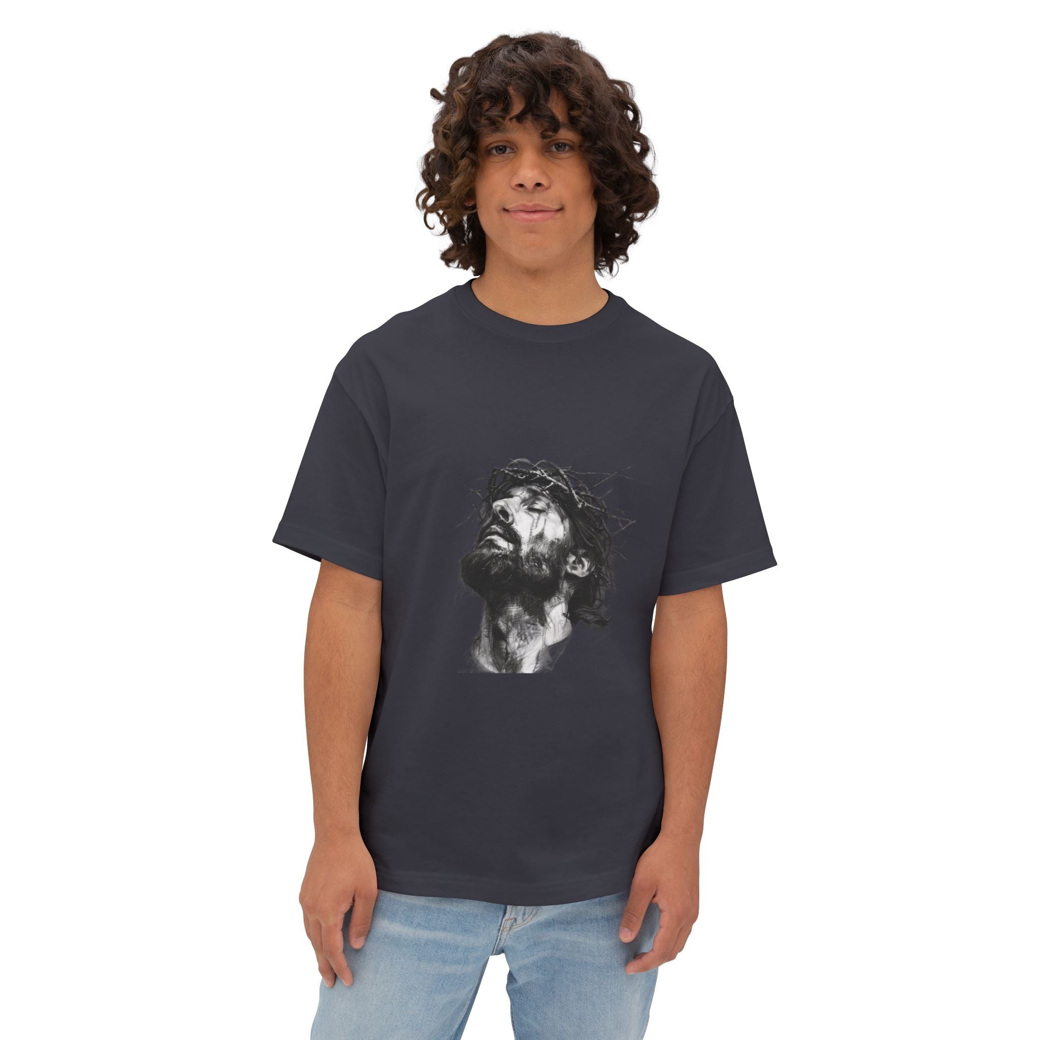 Jesus Loves You Oversized Tee — Jesus Crown of Thorns Graphic T-Shirt