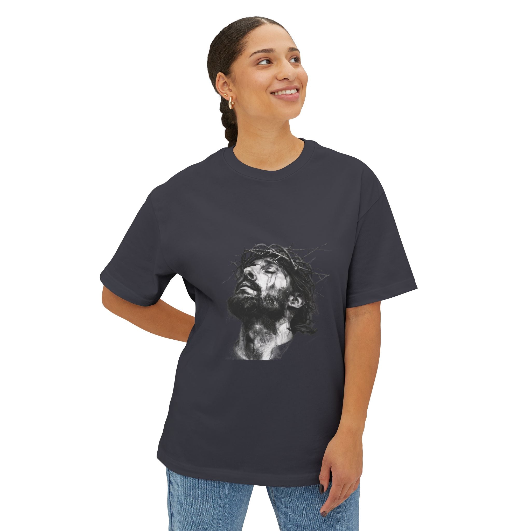 Jesus Loves You Oversized Tee — Jesus Crown of Thorns Graphic T-Shirt