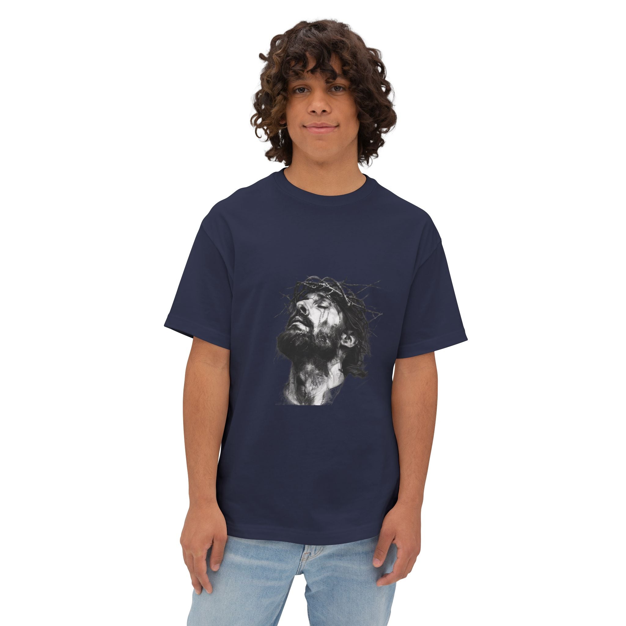 Jesus Loves You Oversized Tee — Jesus Crown of Thorns Graphic T-Shirt