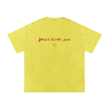 Jesus Loves You Snow Washed Oversized Cotton T-Shirt