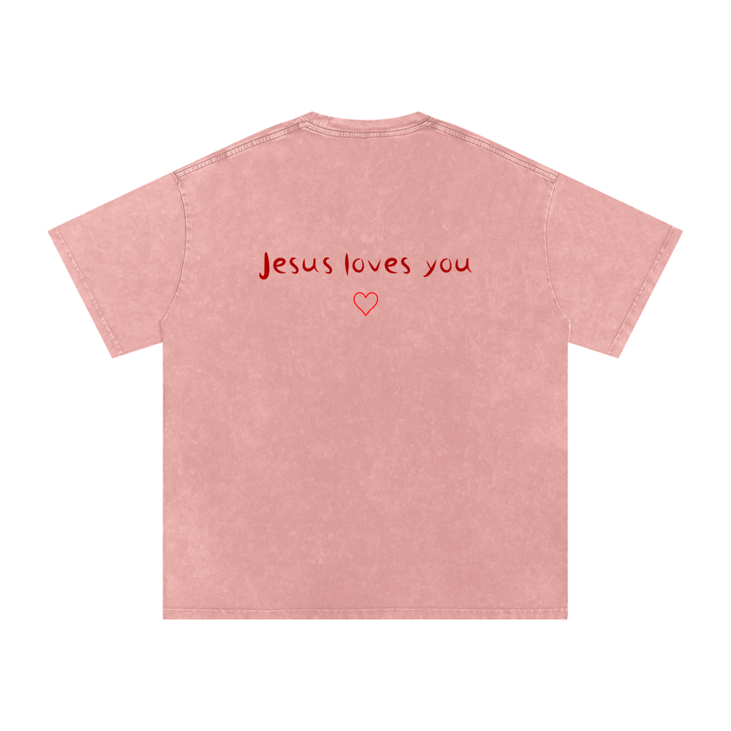Jesus Loves You Snow Washed Oversized Cotton T-Shirt