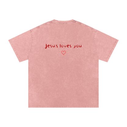 Jesus Loves You Snow Washed Oversized Cotton T-Shirt