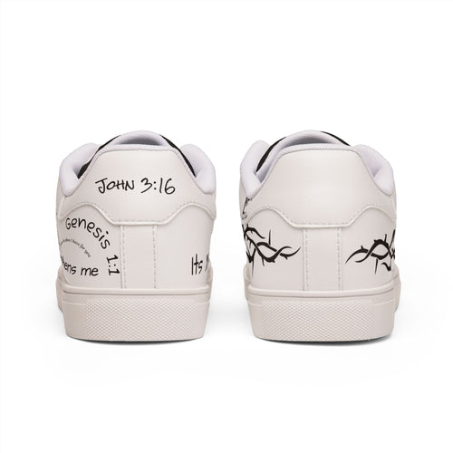 White Script Scripture Sneakers | Low-Top Leather Sneakers