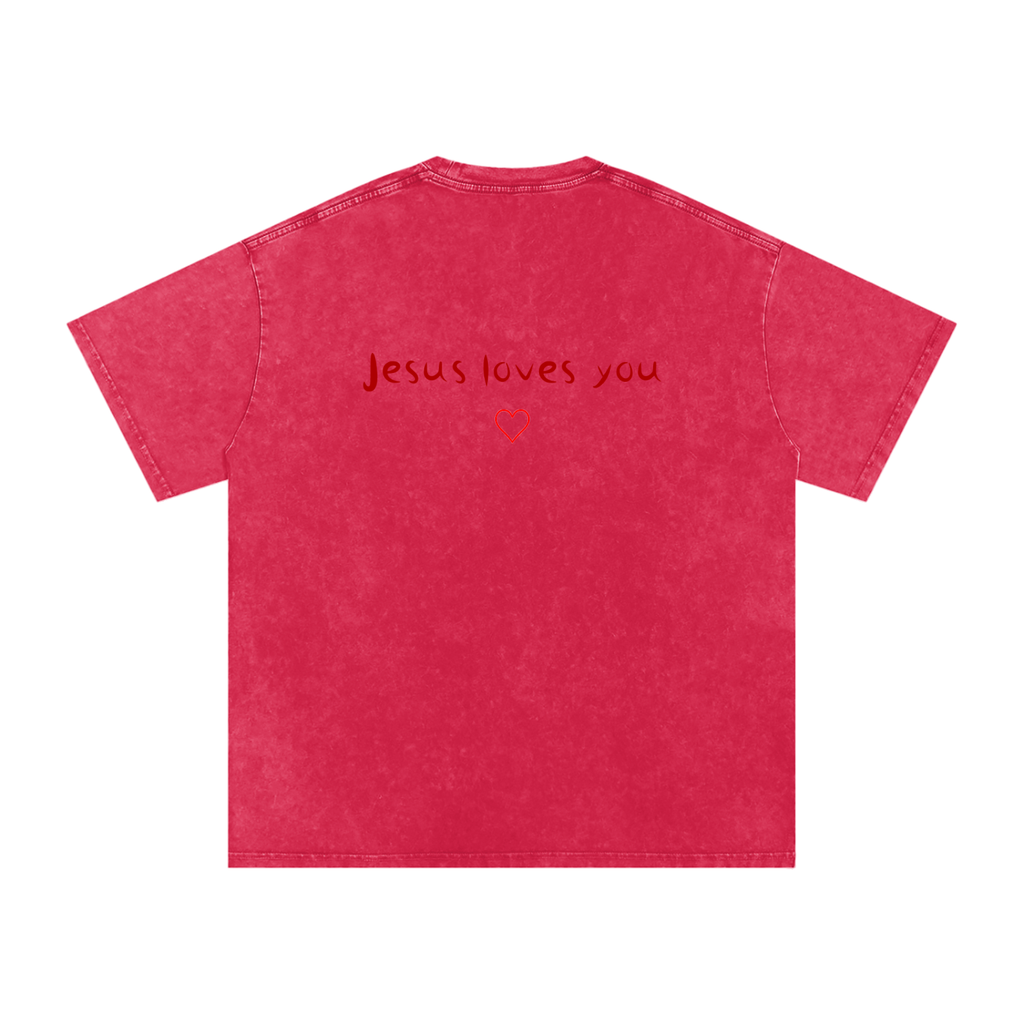 Jesus Loves You Snow Washed Oversized Cotton T-Shirt