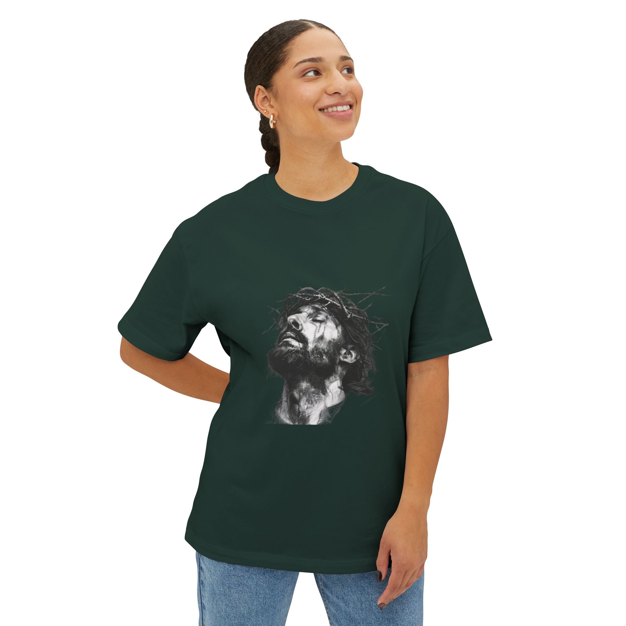 Jesus Loves You Oversized Tee — Jesus Crown of Thorns Graphic T-Shirt