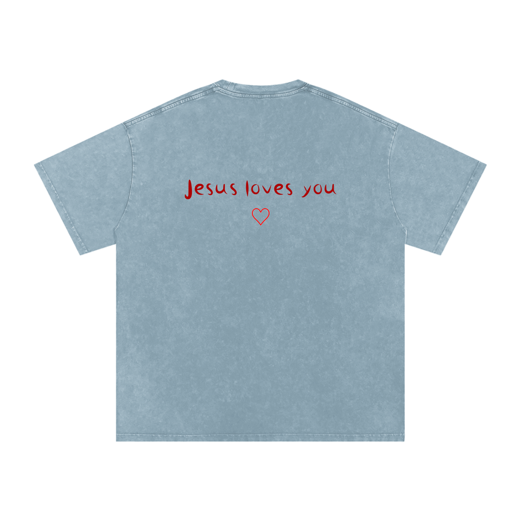 Jesus Loves You Snow Washed Oversized Cotton T-Shirt