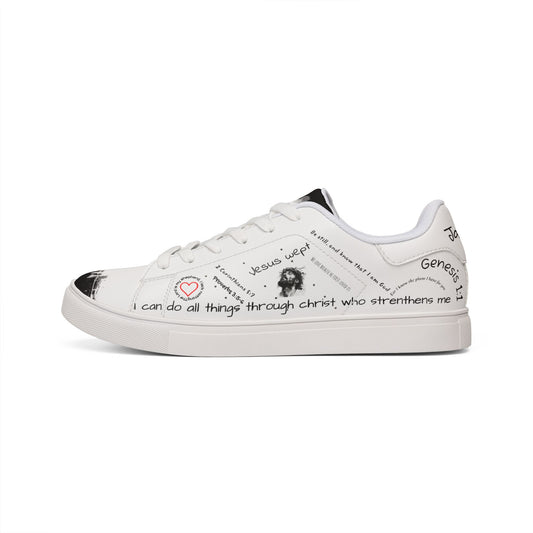 White Script Scripture Sneakers | Low-Top Leather Sneakers