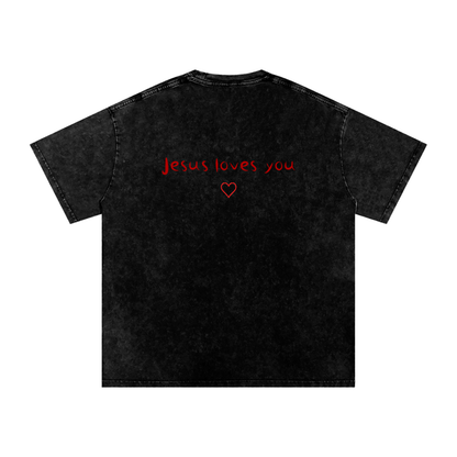 Jesus Loves You Snow Washed Oversized Cotton T-Shirt