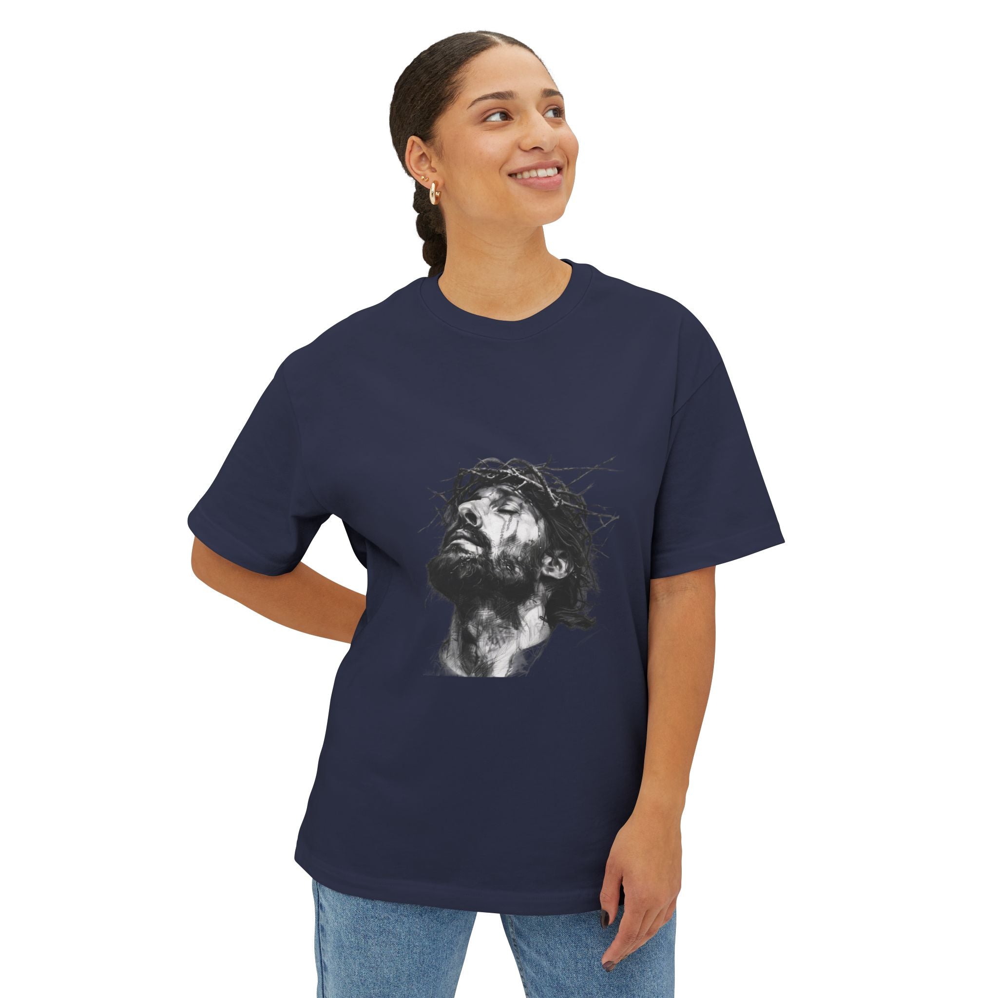 Jesus Loves You Oversized Tee — Jesus Crown of Thorns Graphic T-Shirt