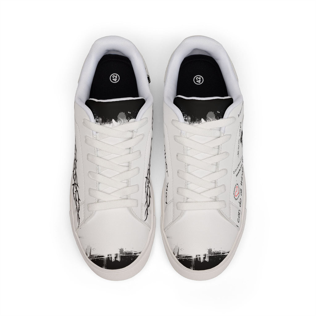 White Script Scripture Sneakers | Low-Top Leather Sneakers