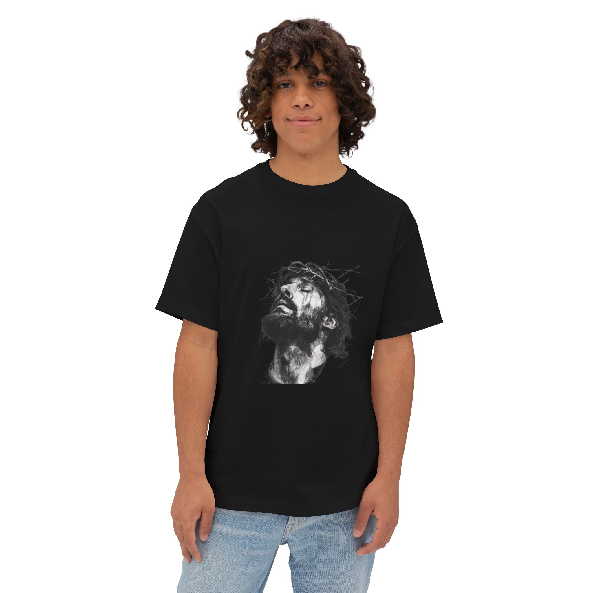 Jesus Loves You Oversized Tee — Jesus Crown of Thorns Graphic T-Shirt