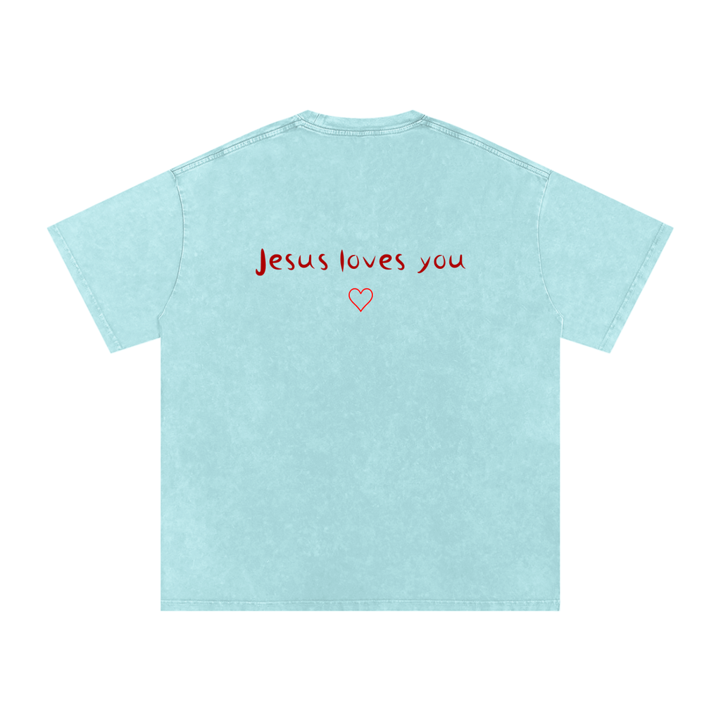 Jesus Loves You Snow Washed Oversized Cotton T-Shirt