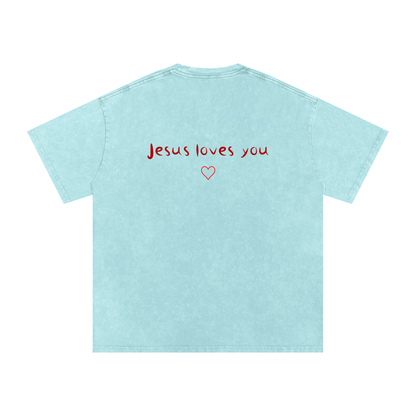 Jesus Loves You Snow Washed Oversized Cotton T-Shirt