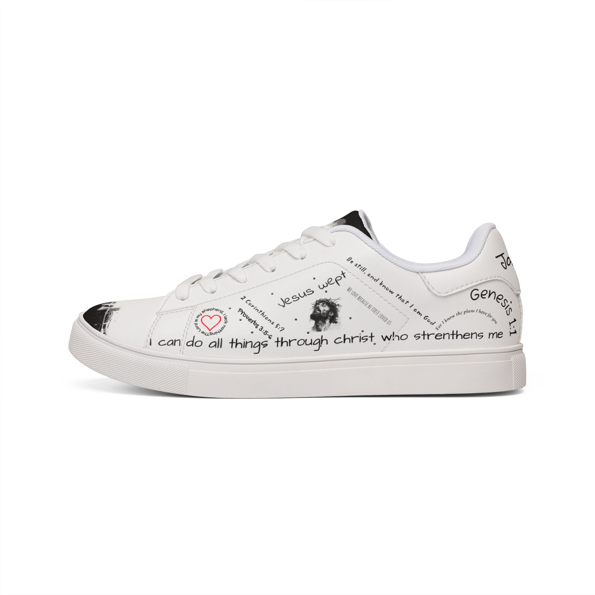 White Script Scripture Sneakers | Low-Top Leather Sneakers