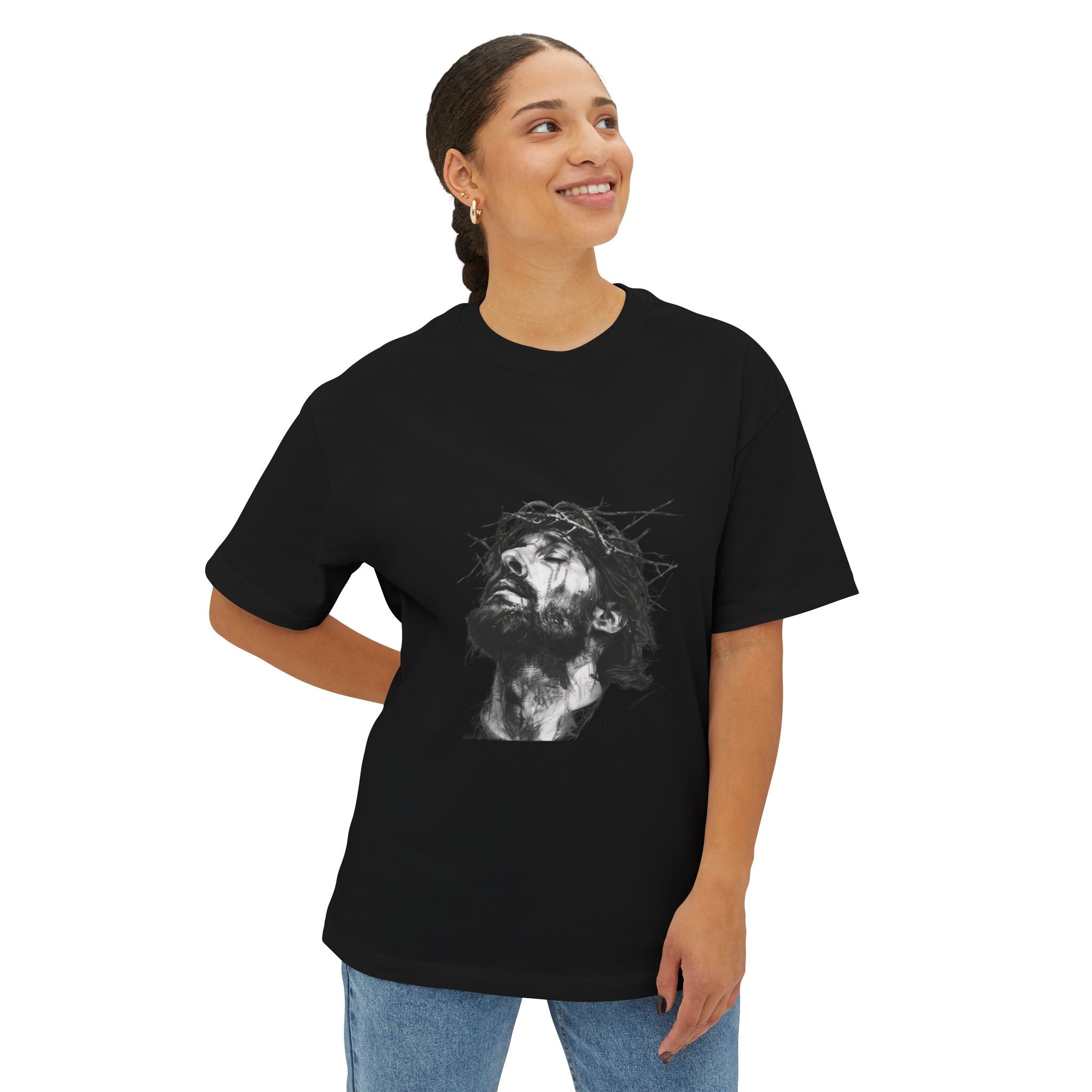 Jesus Loves You Oversized Tee — Jesus Crown of Thorns Graphic T-Shirt