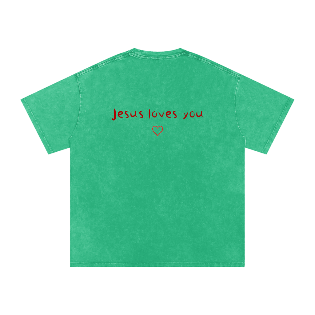 Jesus Loves You Snow Washed Oversized Cotton T-Shirt
