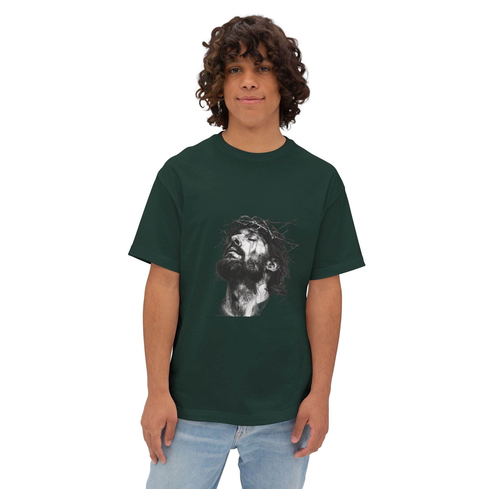 Jesus Loves You Oversized Tee — Jesus Crown of Thorns Graphic T-Shirt