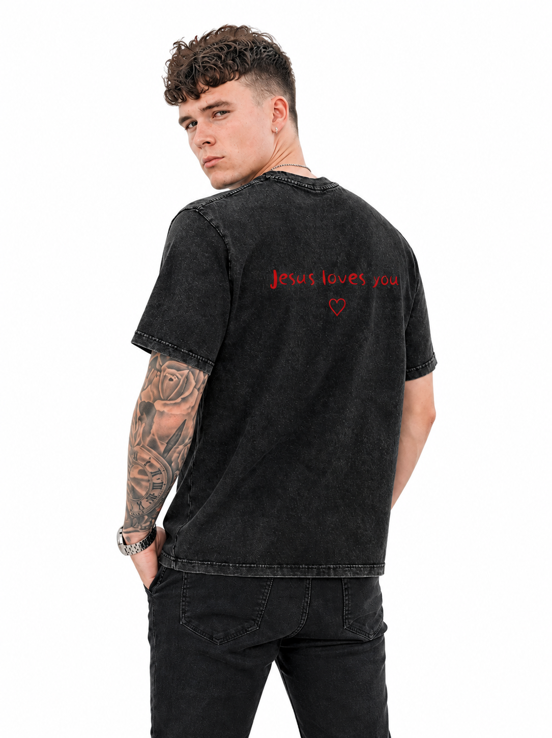 Jesus Loves You Snow Washed Oversized Cotton T-Shirt