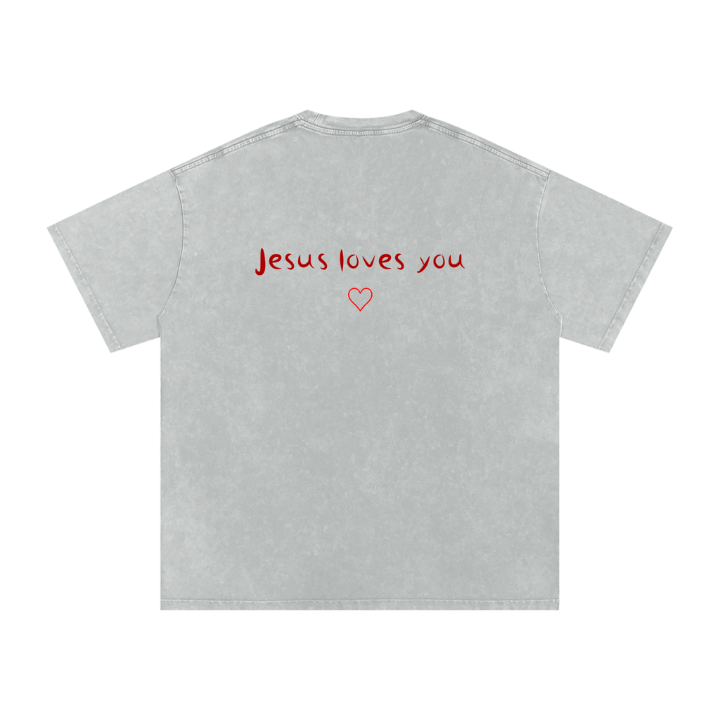 Jesus Loves You Snow Washed Oversized Cotton T-Shirt