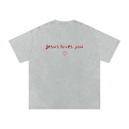 Jesus Loves You Snow Washed Oversized Cotton T-Shirt