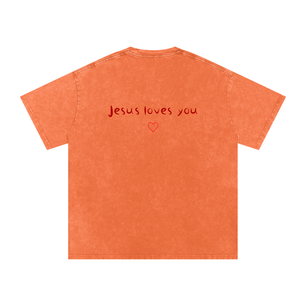 Jesus Loves You Snow Washed Oversized Cotton T-Shirt
