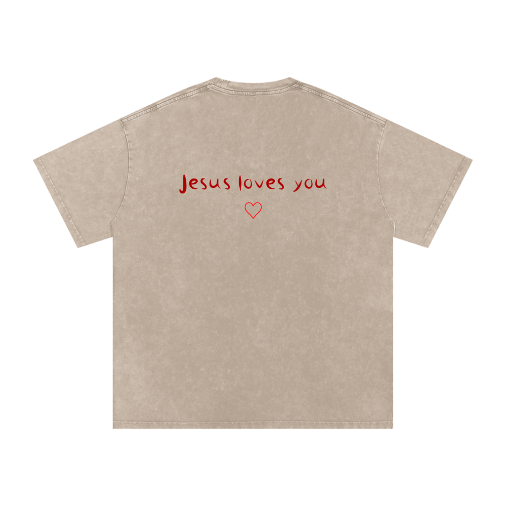 Jesus Loves You Snow Washed Oversized Cotton T-Shirt