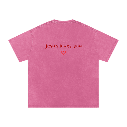 Jesus Loves You Snow Washed Oversized Cotton T-Shirt