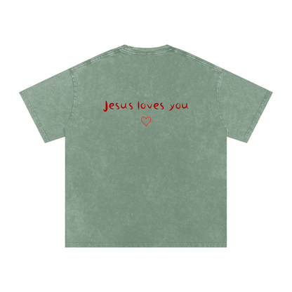 Jesus Loves You Snow Washed Oversized Cotton T-Shirt