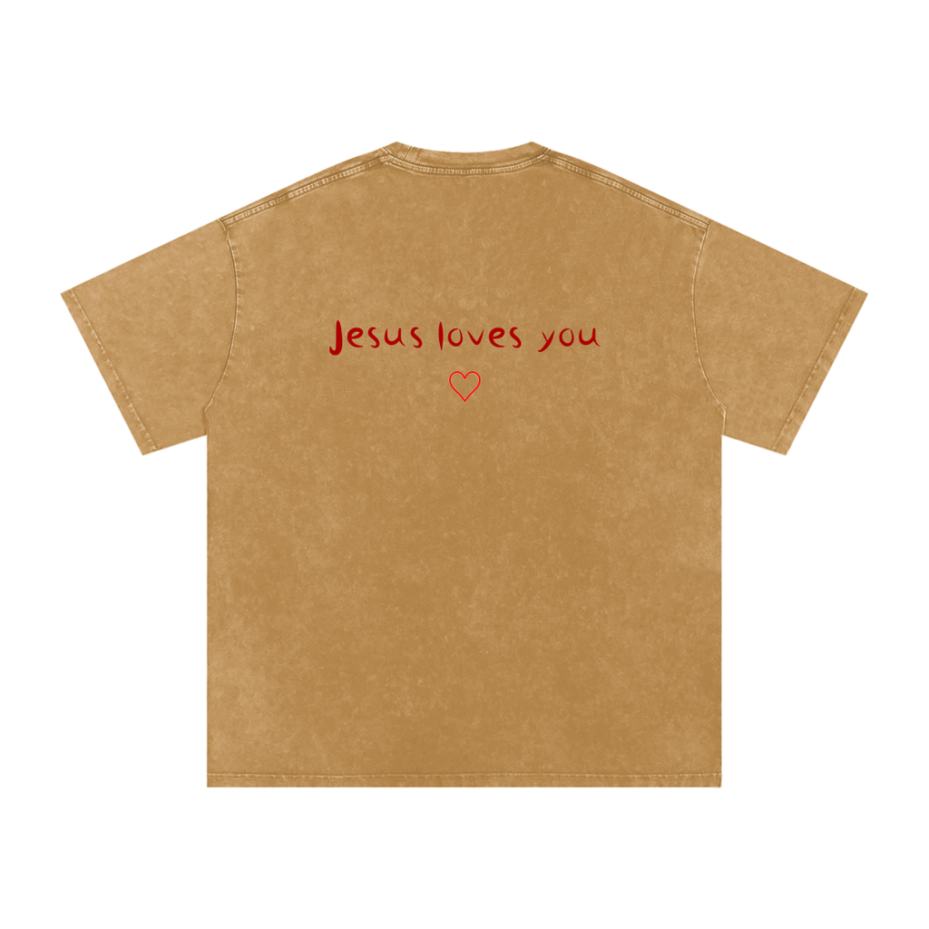 Jesus Loves You Snow Washed Oversized Cotton T-Shirt