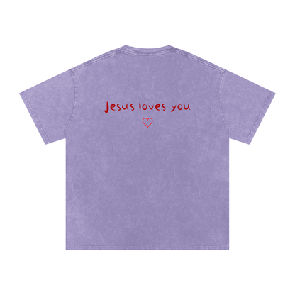 Jesus Loves You Snow Washed Oversized Cotton T-Shirt