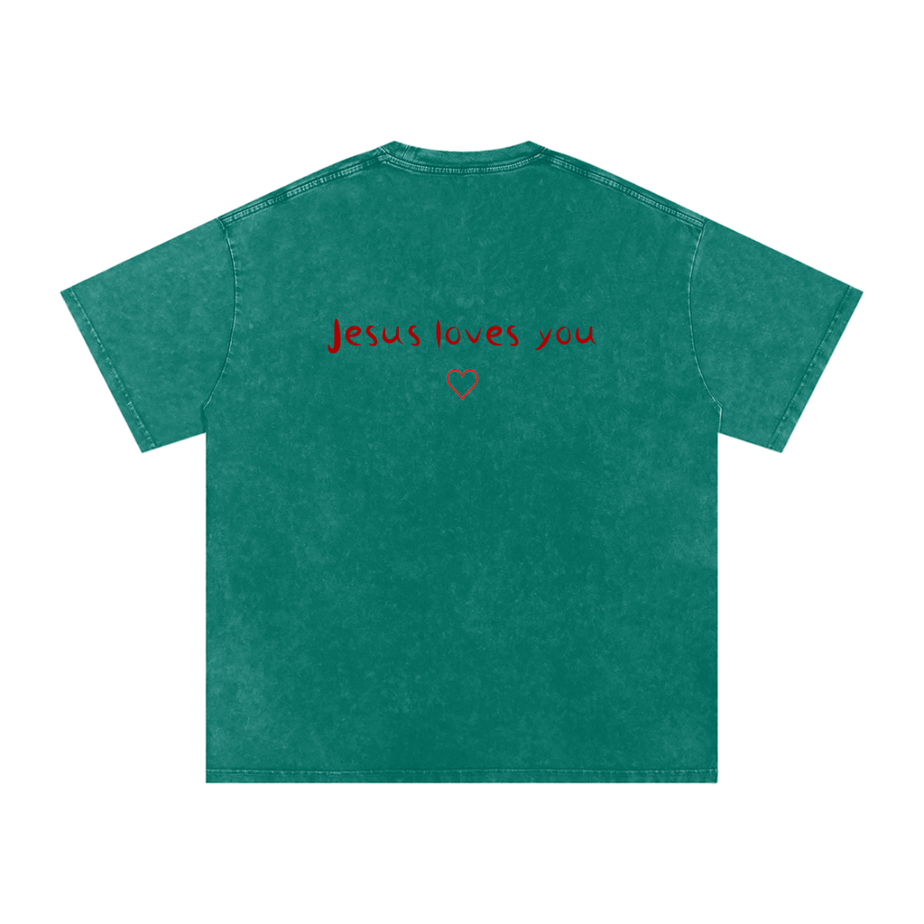 Jesus Loves You Snow Washed Oversized Cotton T-Shirt