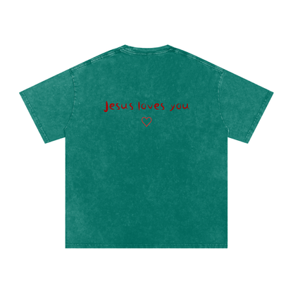 Jesus Loves You Snow Washed Oversized Cotton T-Shirt