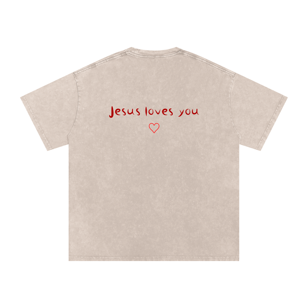 Jesus Loves You Snow Washed Oversized Cotton T-Shirt