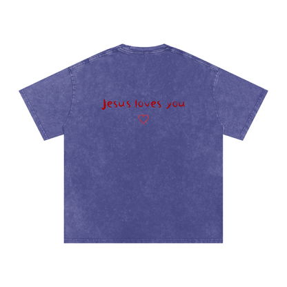 Jesus Loves You Snow Washed Oversized Cotton T-Shirt